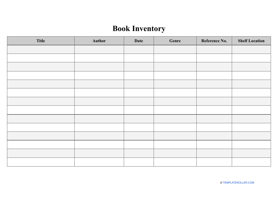 Book Inventory Template - Small Table Preview