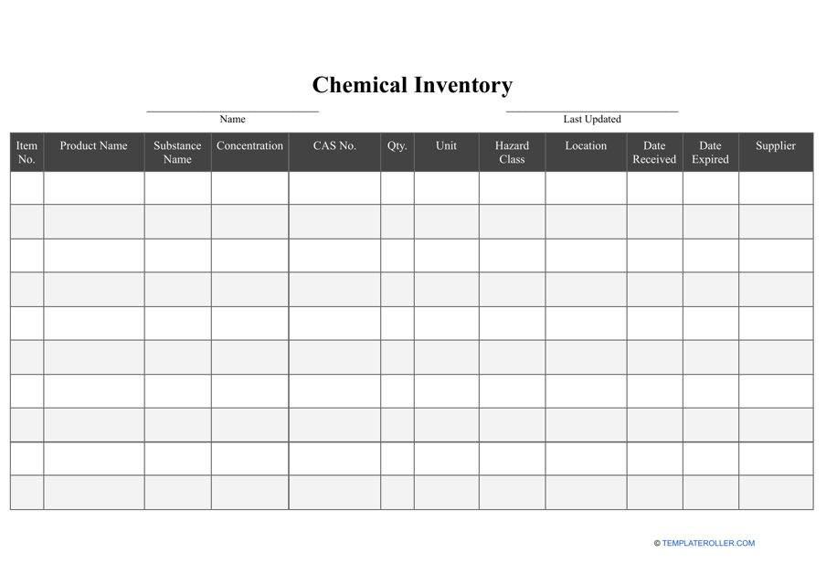 "Chemical Inventory Template" Download Pdf