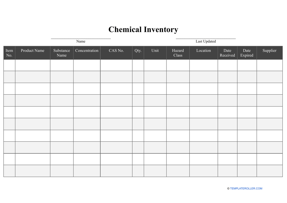 Chemical Inventory Template, Page 1