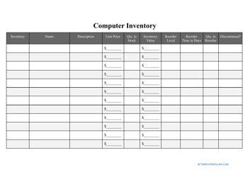 Document preview: Computer Inventory Template - Empty Table
