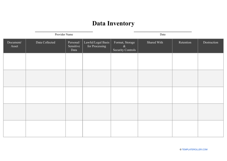 Data Inventory Template Fill Out, Sign Online and Download PDF