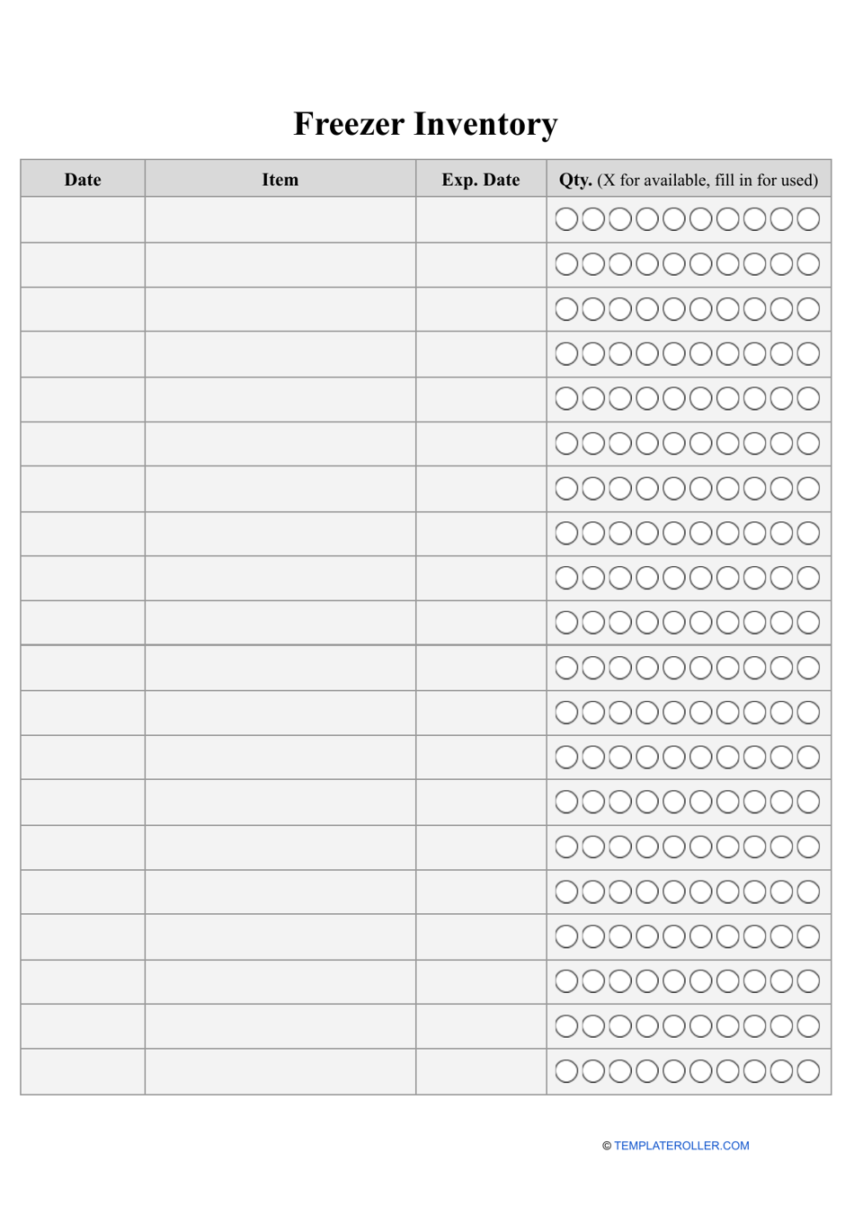 Freezer Inventory Template, Page 1