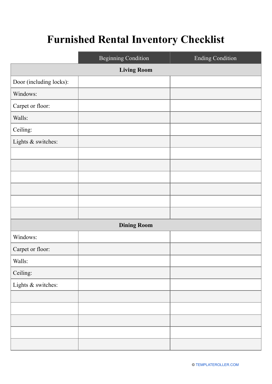 Furnished Rental Inventory Checklist, Page 1