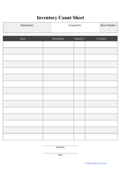 Document preview: Inventory Count Sheet Template - Big Table