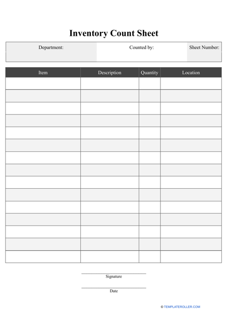 Inventory Count Sheet Template - Big Table Download Pdf