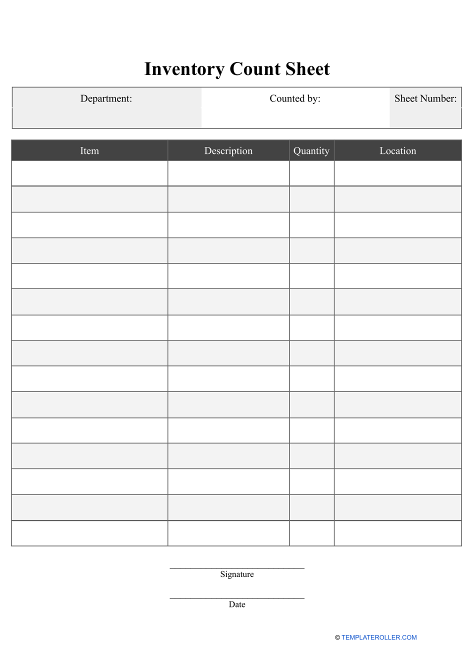 Inventory Count Sheet Template - Big Table, Page 1