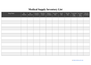 Document preview: Medical Supply Inventory List Template
