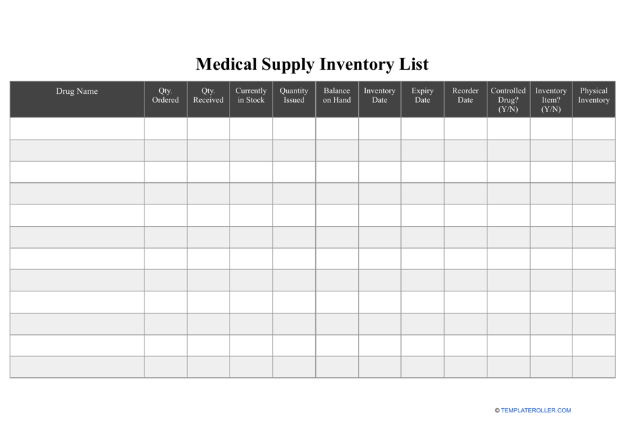 Medical Supply Inventory List Template