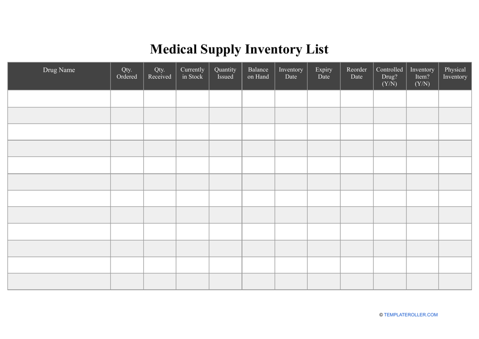 Medical Supply Inventory List Template, Page 1