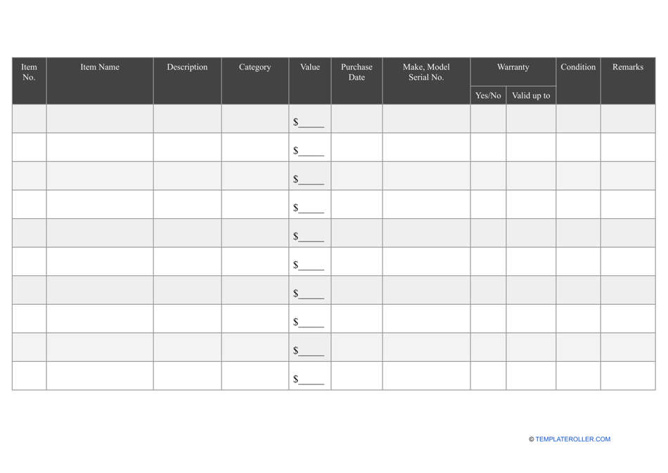 Personal Property Inventory List Template - Fill Out, Sign Online And 