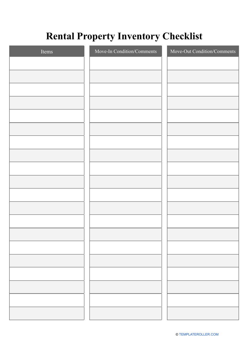Rental Property Inventory Checklist Template - Table, Page 1