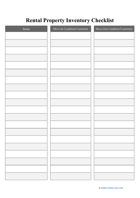 Rental Property Inventory Checklist Template - Table