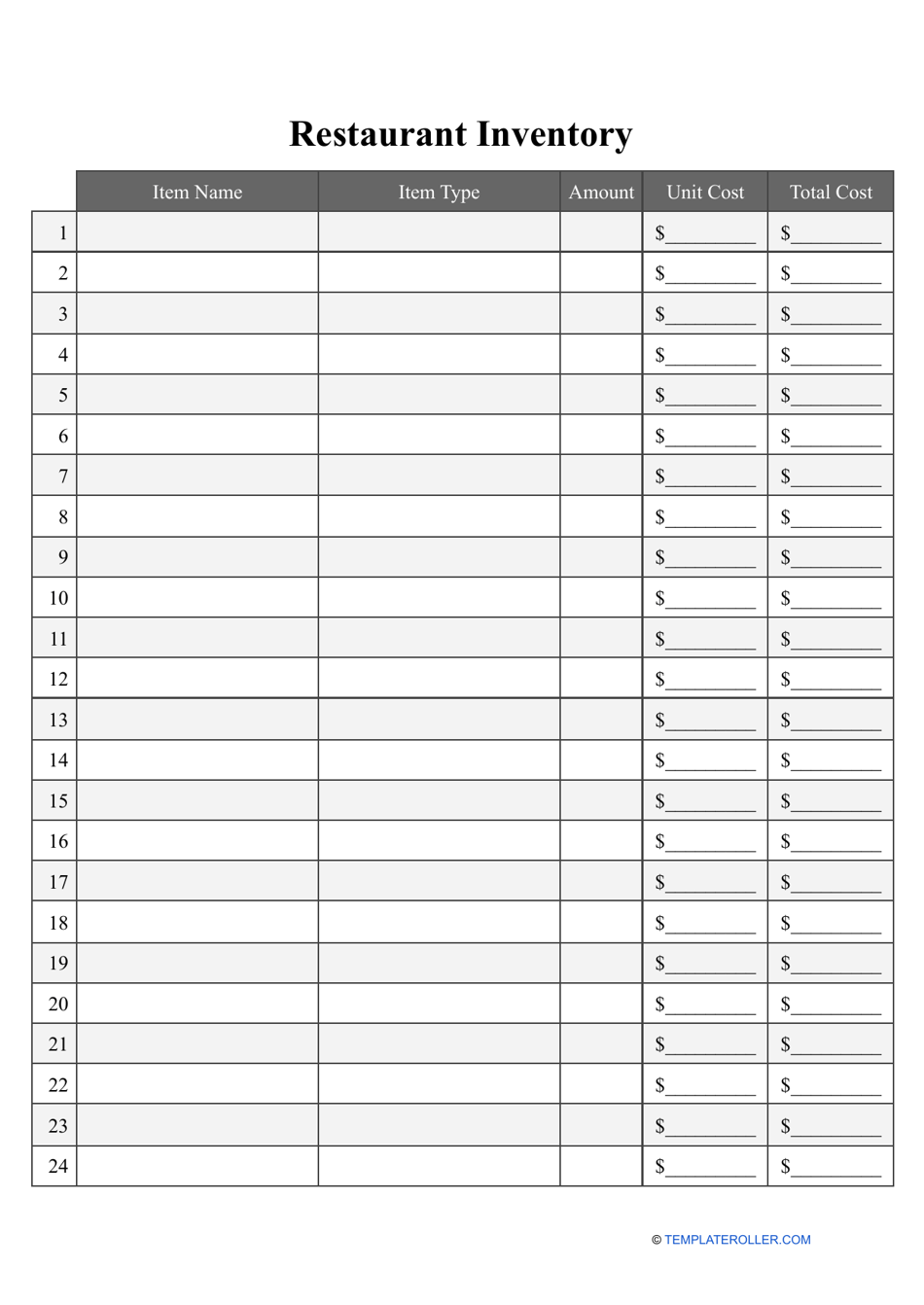 Restaurant Inventory Template - Fill Out, Sign Online and Download PDF ...