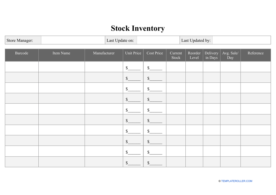 Stock Inventory Template, Page 1
