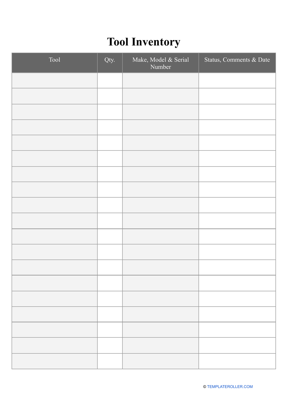 Tool Inventory Template, Page 1