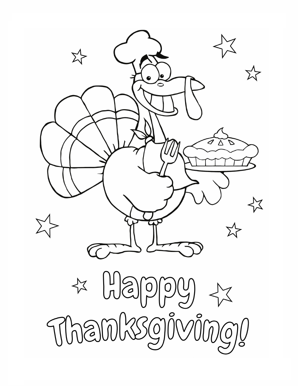 Thanksgiving Coloring Sheet- Turkey Chef holding a knife