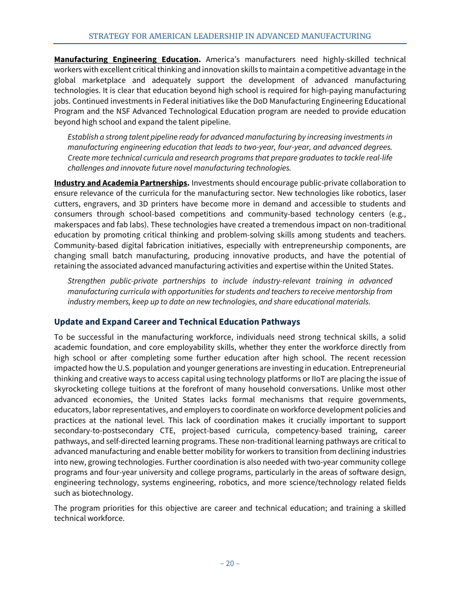 Strategy for American Leadership in Advanced Manufacturing, Page 25