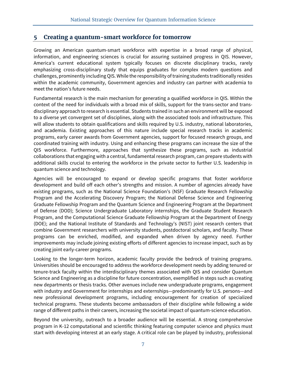 National Strategic Overview for Quantum Information Science, Page 11