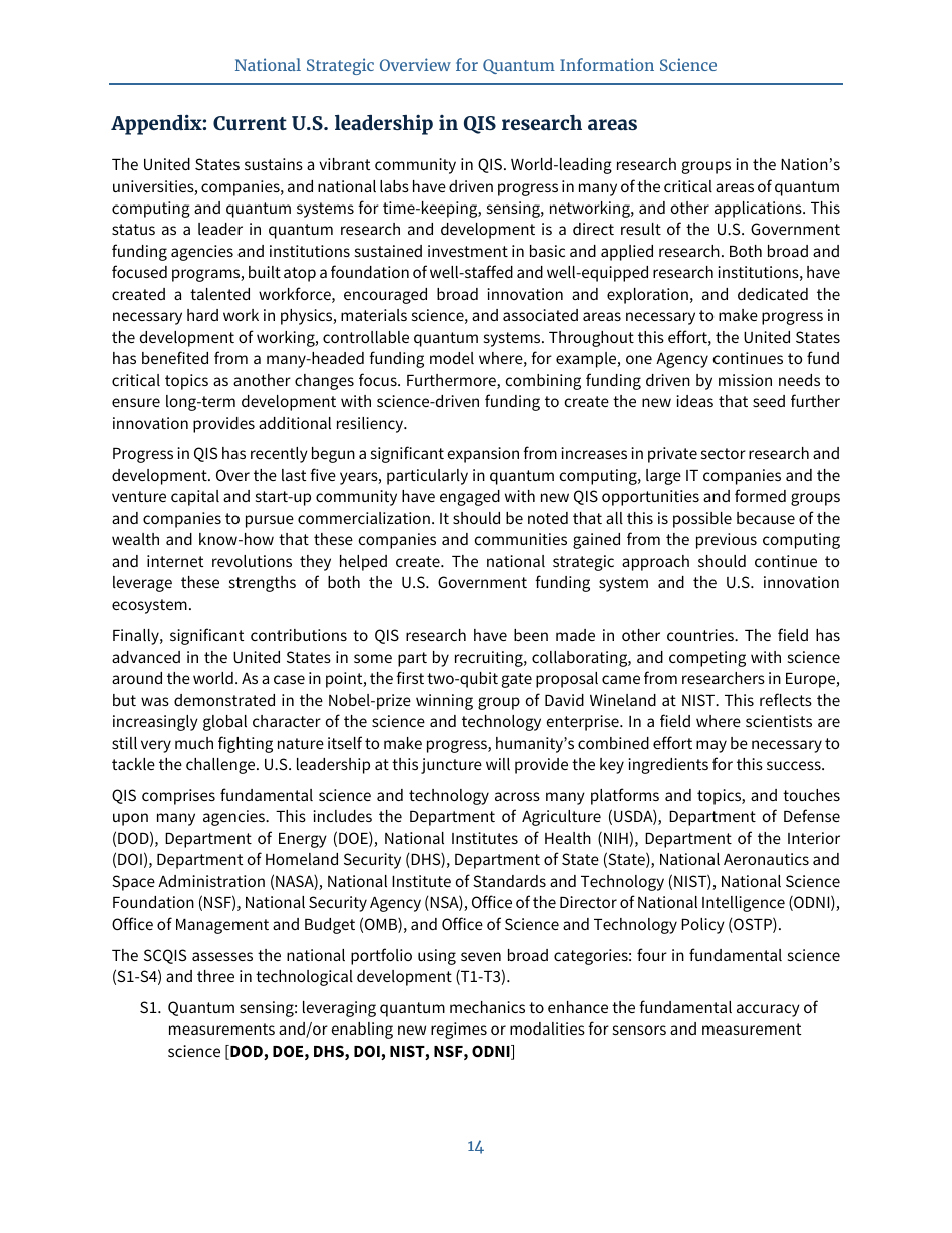 National Strategic Overview for Quantum Information Science, Page 18