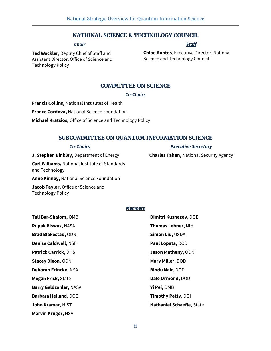 National Strategic Overview for Quantum Information Science, Page 3