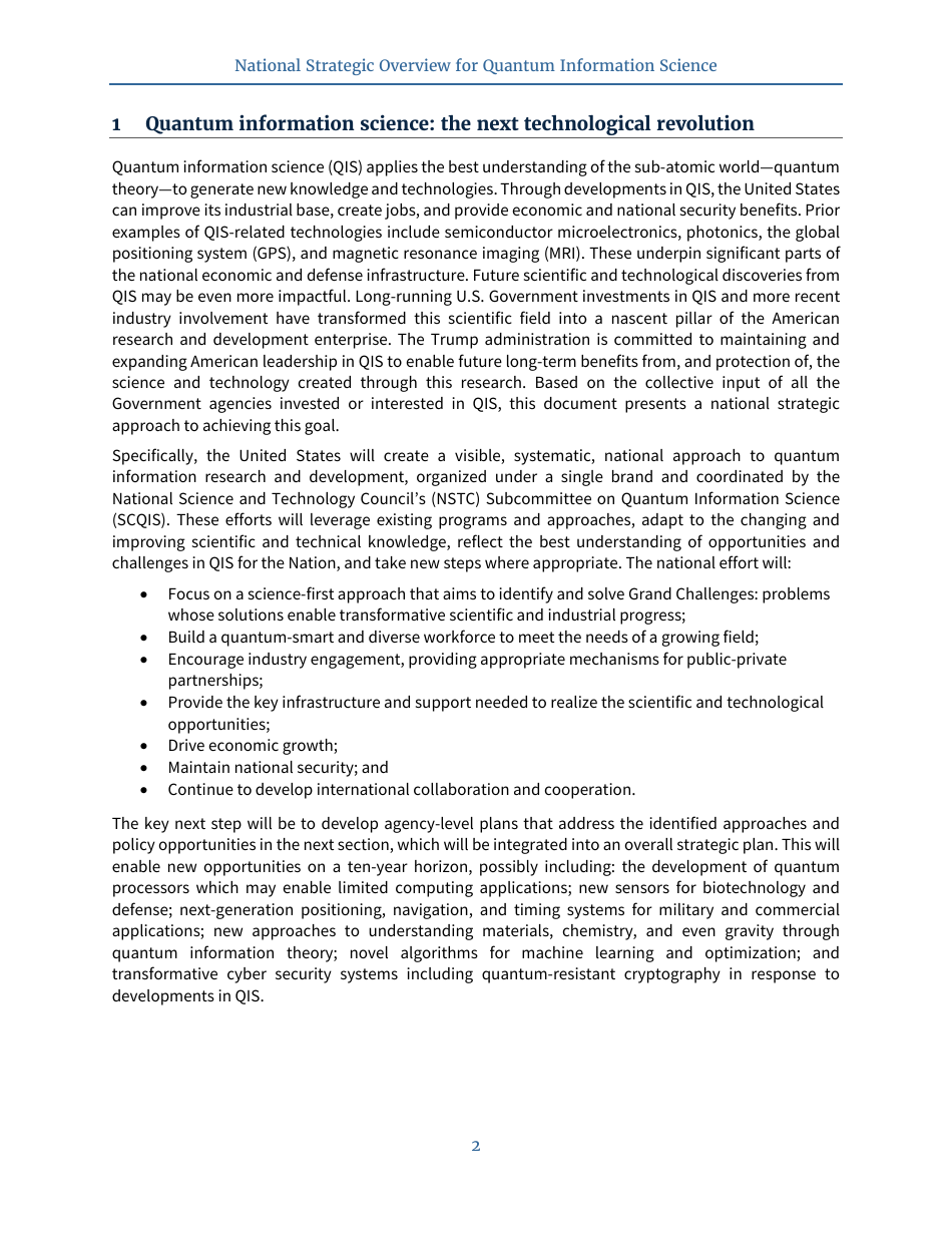 National Strategic Overview for Quantum Information Science, Page 6