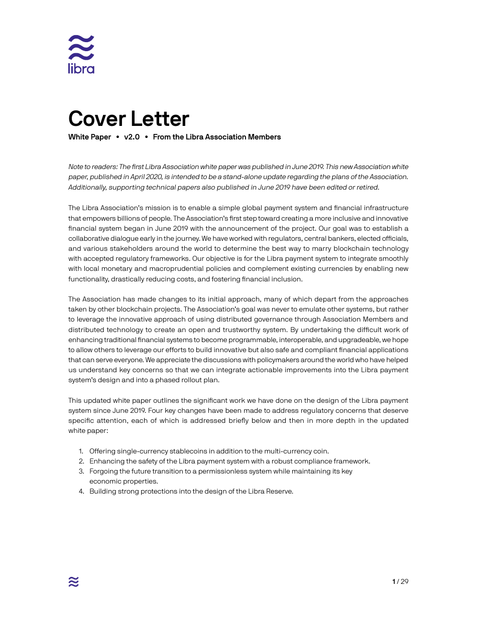 Cover Letter - White Paper From the Libra Association Members