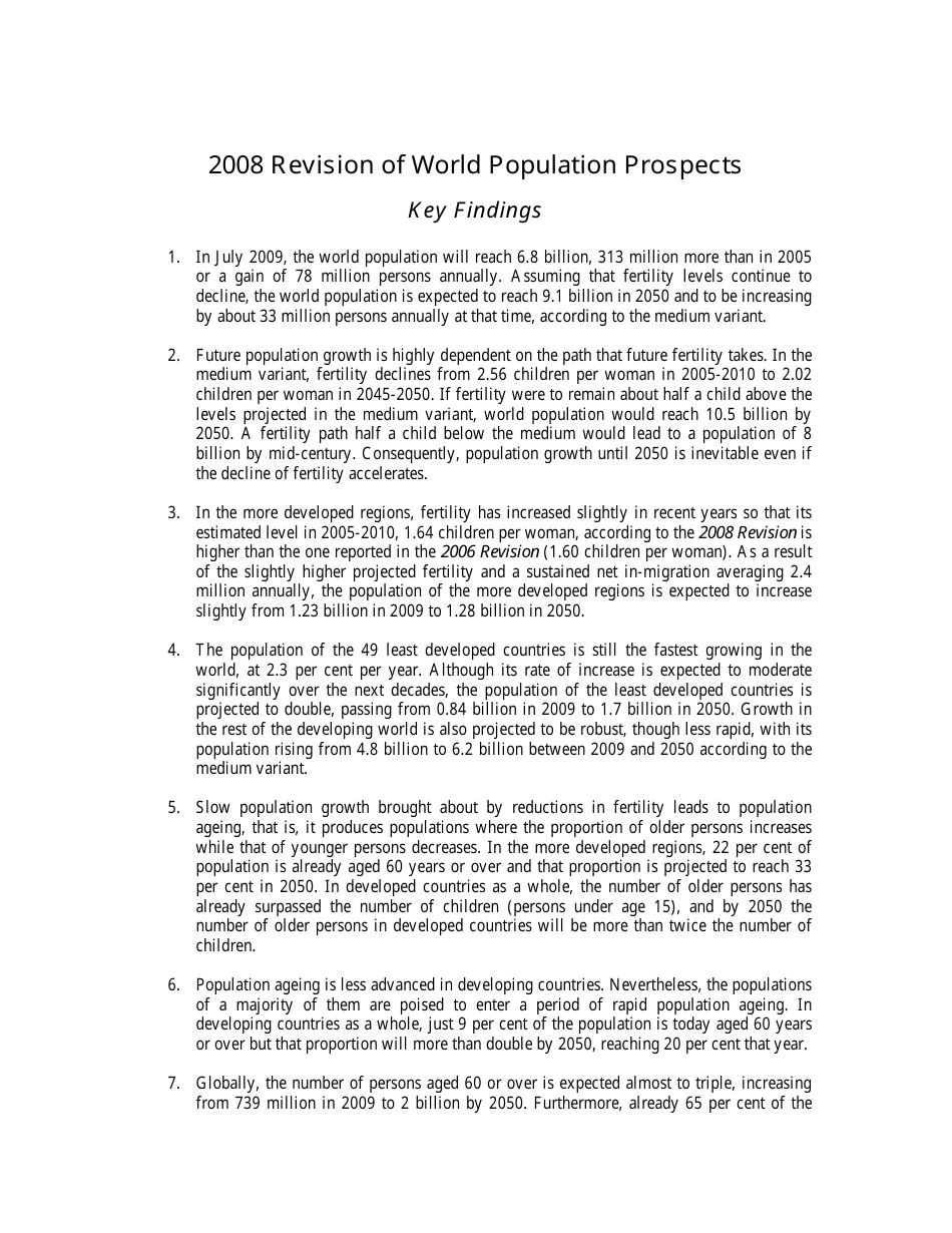 World Population to Exceed 9 Billion by 2050: Developing Countries to Add 2.3 Billion Inhabitants With 1.1 Billion Aged Over 60 and 1.2 Billion of Working Age - Press Release, Page 4