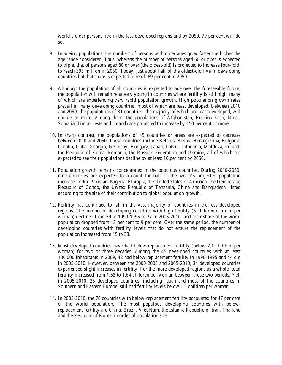 World Population to Exceed 9 Billion by 2050: Developing Countries to Add 2.3 Billion Inhabitants With 1.1 Billion Aged Over 60 and 1.2 Billion of Working Age - Press Release, Page 5