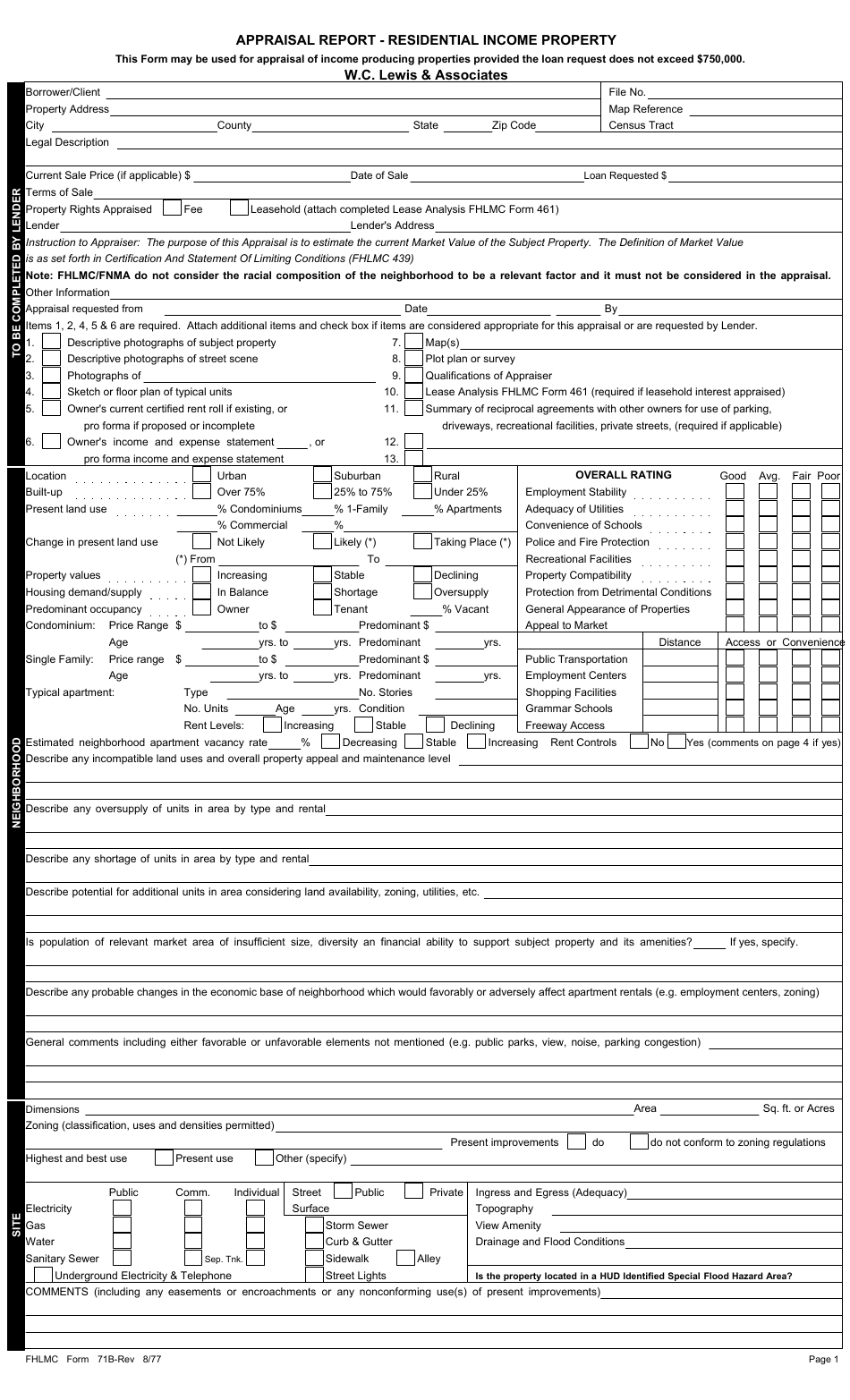 Fannie Mae Form 71B Appraisal Report - Residential Income Property, Page 1