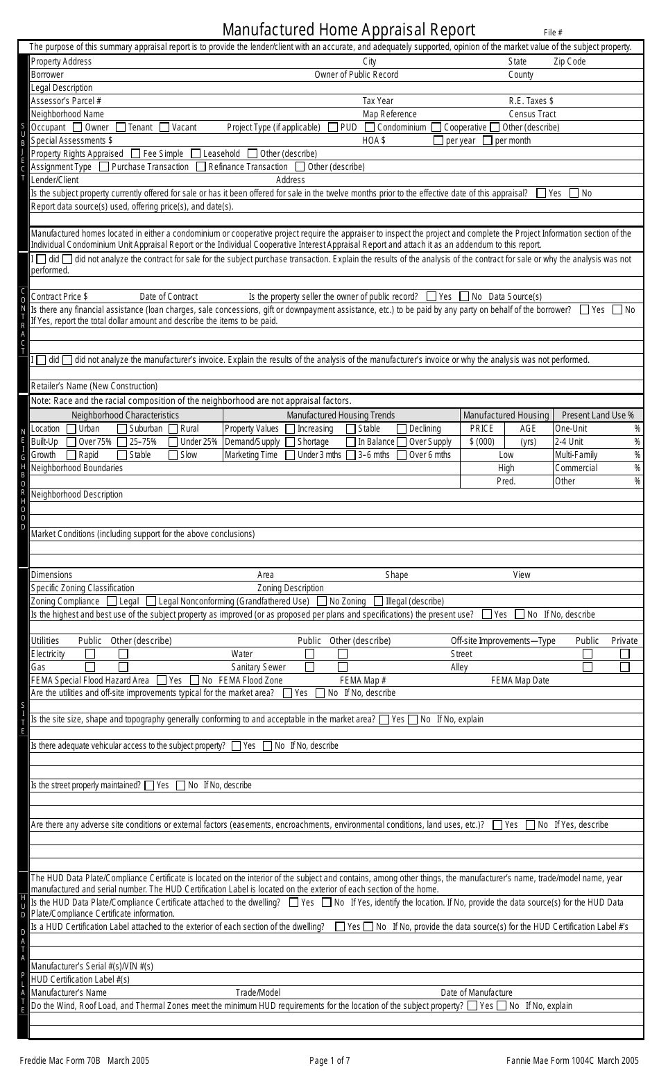 Fannie Mae Form 1004C Manufactured Home Appraisal Report, Page 1