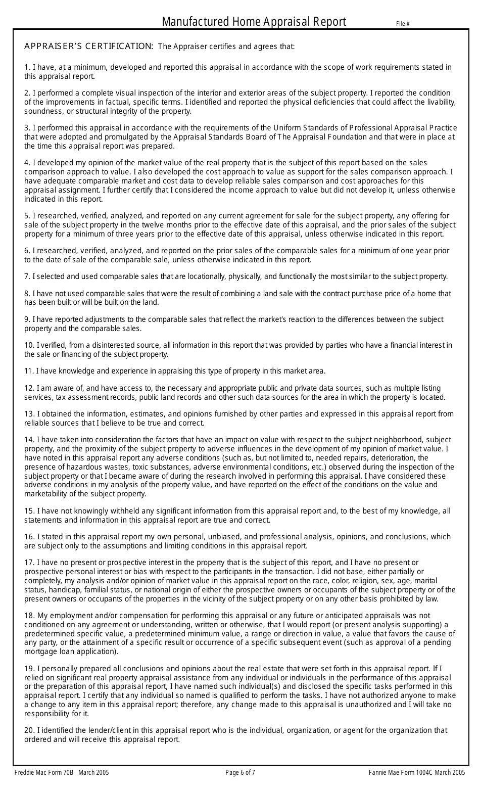 Fannie Mae Form 1004C Manufactured Home Appraisal Report, Page 6