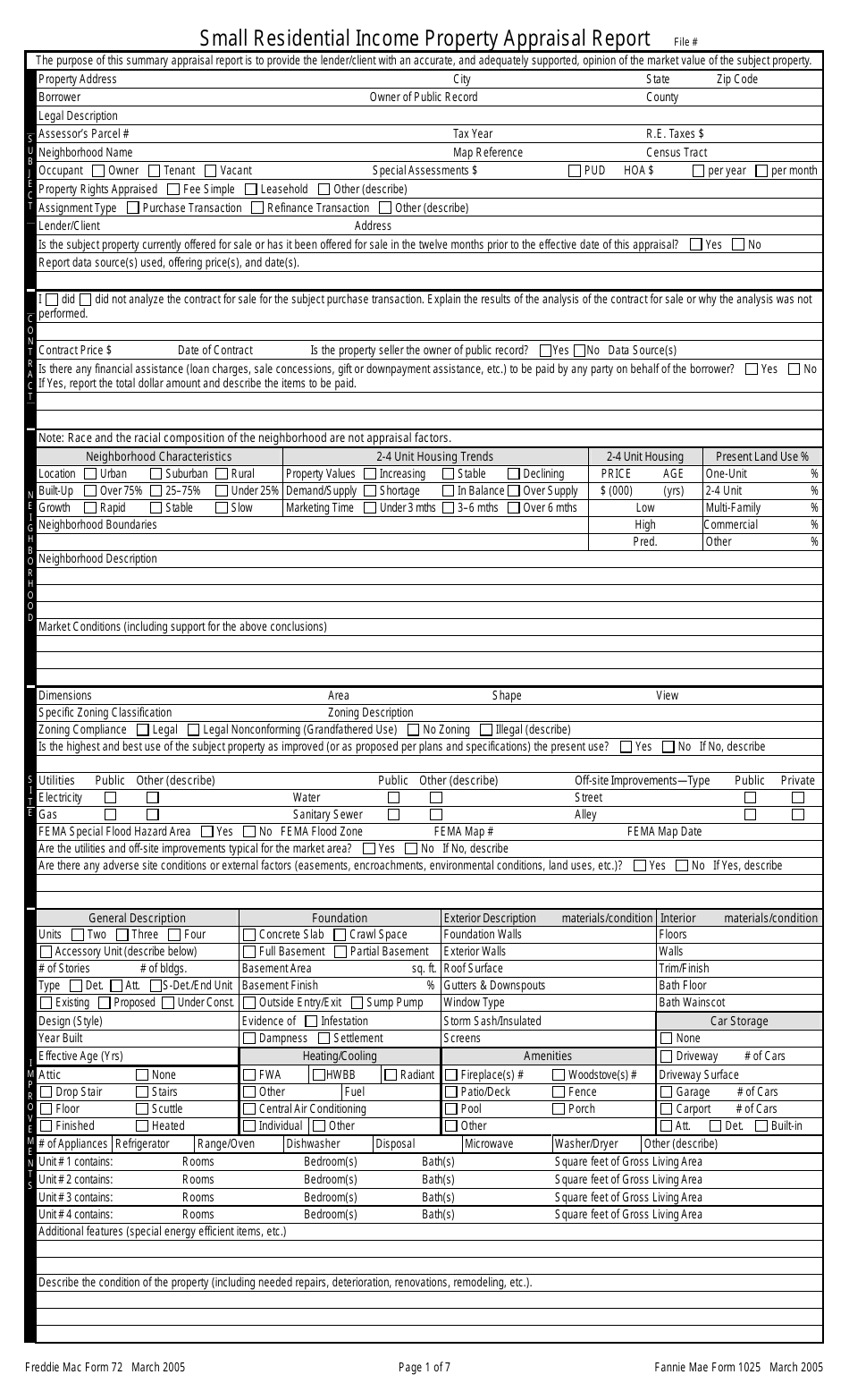 Fannie Mae Form 1025 Small Residential Income Property Appraisal Report, Page 1