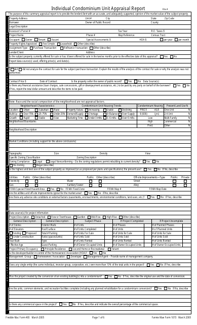 Fannie Mae Form 1073 Individual Condominium Unit Appraisal Report
