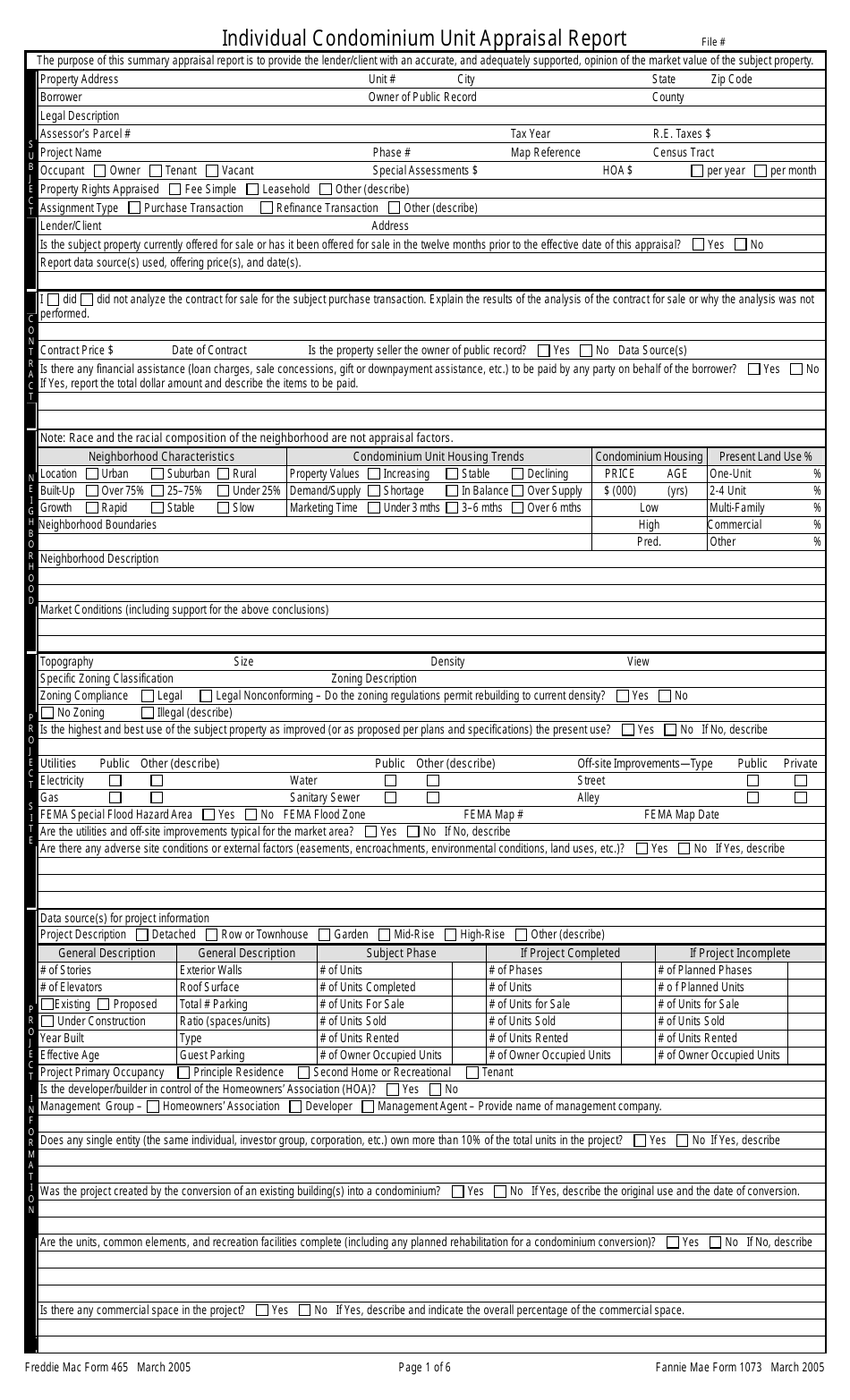 Fannie Mae Form 1073 Individual Condominium Unit Appraisal Report, Page 1
