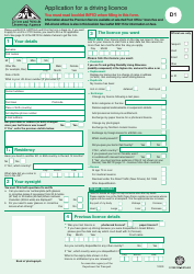 Form D1 Application for a Driving Licence - United Kingdom