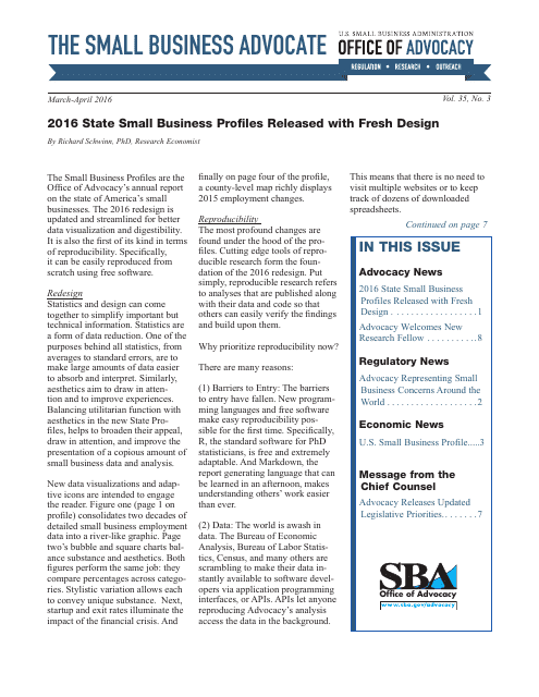 State Small Business Profiles Released With Fresh Design - Richard Schwinn, 2016