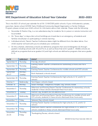 Document preview: School Calendar 2022 to 2023 - New York