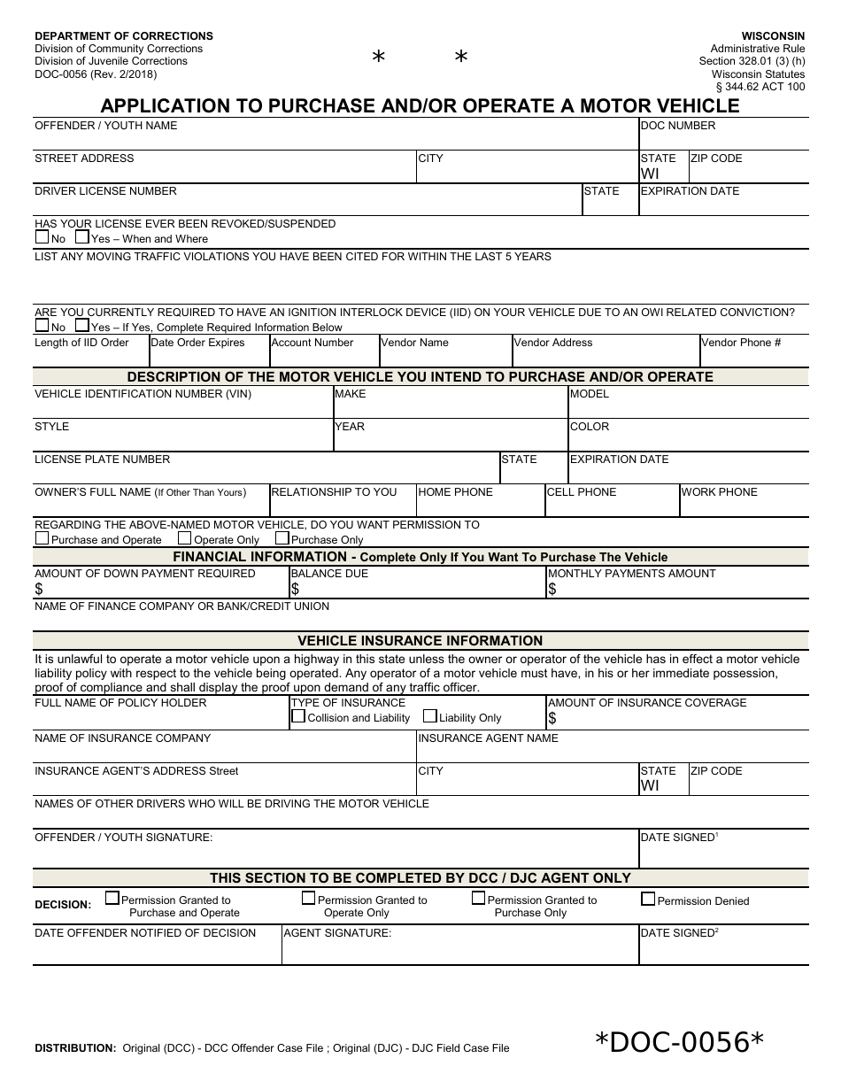 Form DOC56 Download Printable PDF or Fill Online Application to