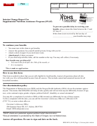 Document preview: Form DHS0852 Interim Change Report for Supplemental Nutrition Assistance Program (Snap) - Oregon