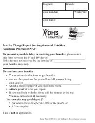 Document preview: Form DHS0852 Interim Change Report for Supplemental Nutrition Assistance Program (Snap) - Large Print - Oregon