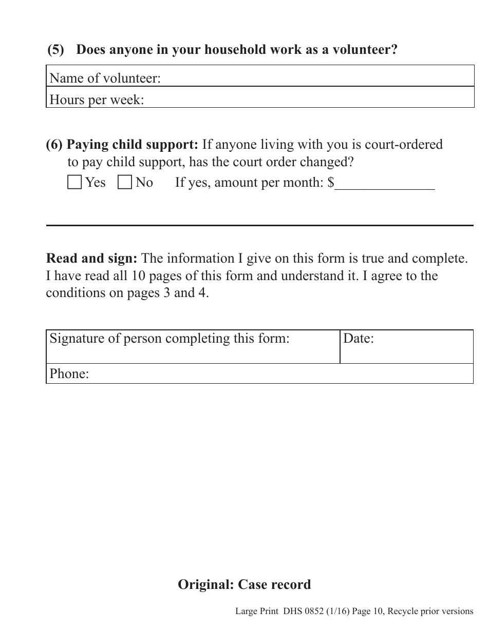 Form DHS0852 Interim Change Report for Supplemental Nutrition Assistance Program (Snap) - Large Print - Oregon, Page 10