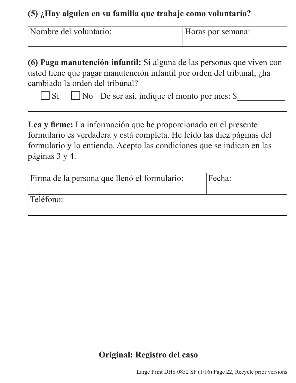 Formulario DHS0852 Informe De Cambio Provisorio Para El Programa De Asistencia De Nutricion Suplementaria (Snap) - Letra Grande - Oregon (Spanish), Page 10