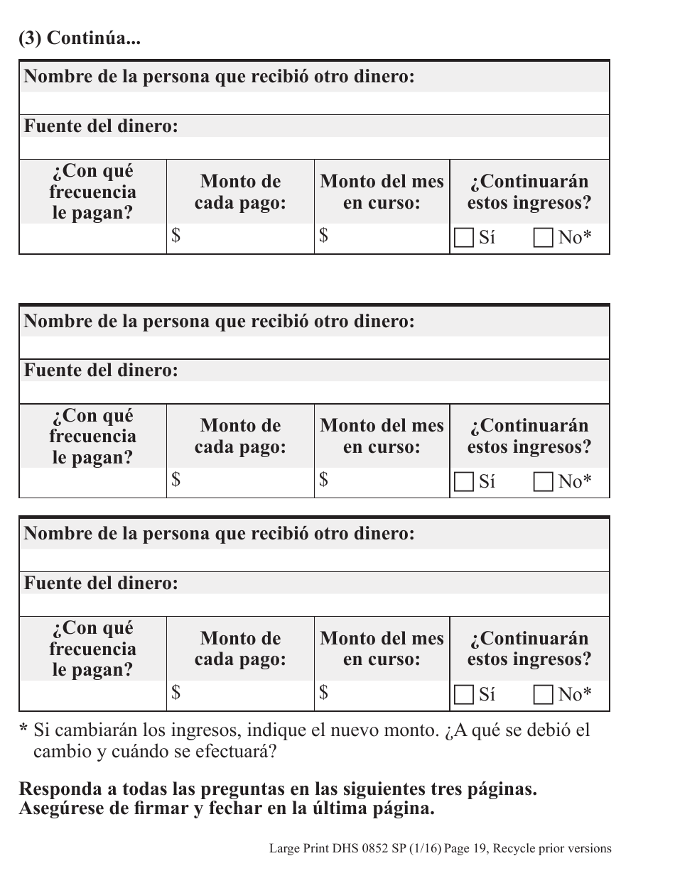 Formulario DHS0852 Informe De Cambio Provisorio Para El Programa De Asistencia De Nutricion Suplementaria (Snap) - Letra Grande - Oregon (Spanish), Page 7