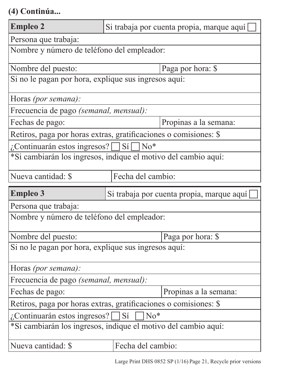 Formulario DHS0852 Informe De Cambio Provisorio Para El Programa De Asistencia De Nutricion Suplementaria (Snap) - Letra Grande - Oregon (Spanish), Page 9