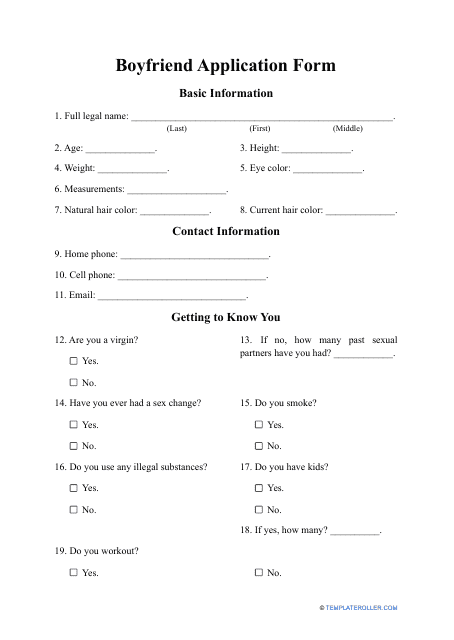 Boyfriend Application Form Download Pdf