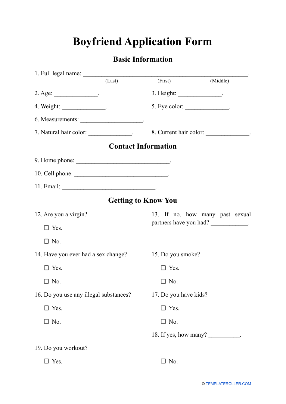 Boyfriend Application Form, Page 1