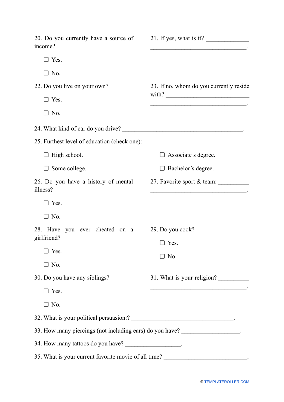 Boyfriend Application Form Fill Out Sign Online And Download Pdf Templateroller 6329