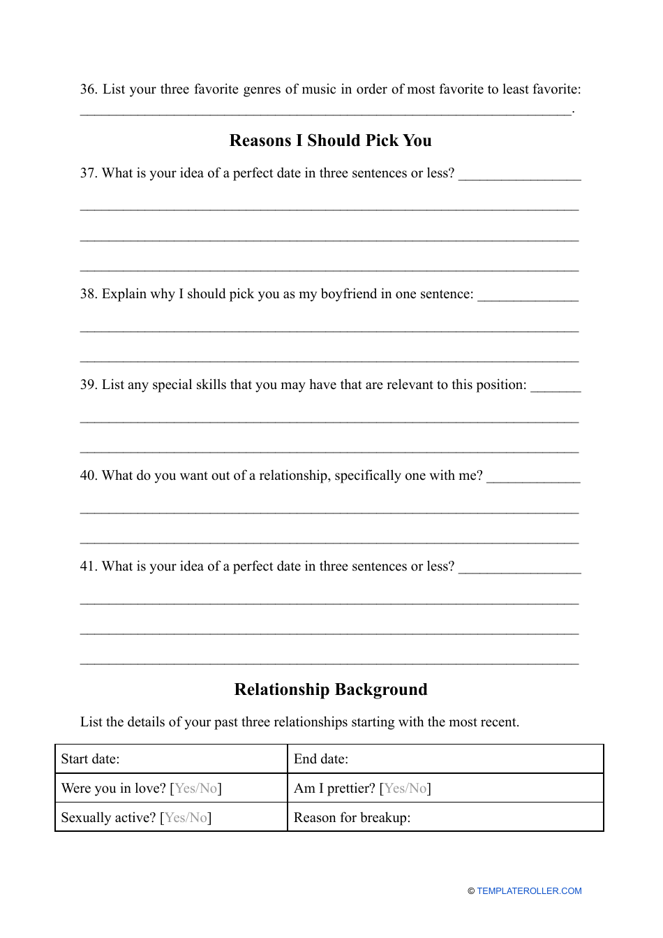 Boyfriend Application Form - Fill Out, Sign Online and Download PDF ...