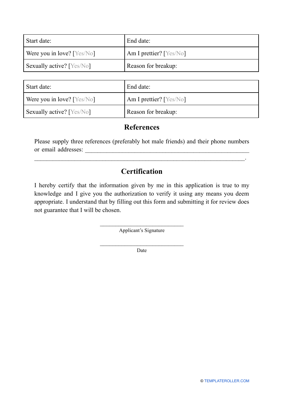 Boyfriend Application Form Fill Out Sign Online And Download Pdf Templateroller 5351