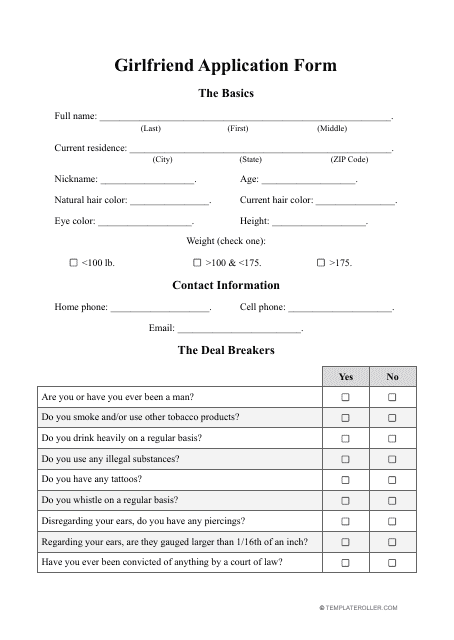 Girlfriend Application Form Download Pdf